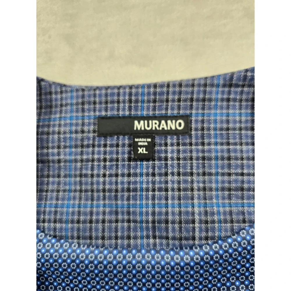 Murano Suit Vest Mens XL Blue Plaid Polyester Stretch Dress Waistcoat